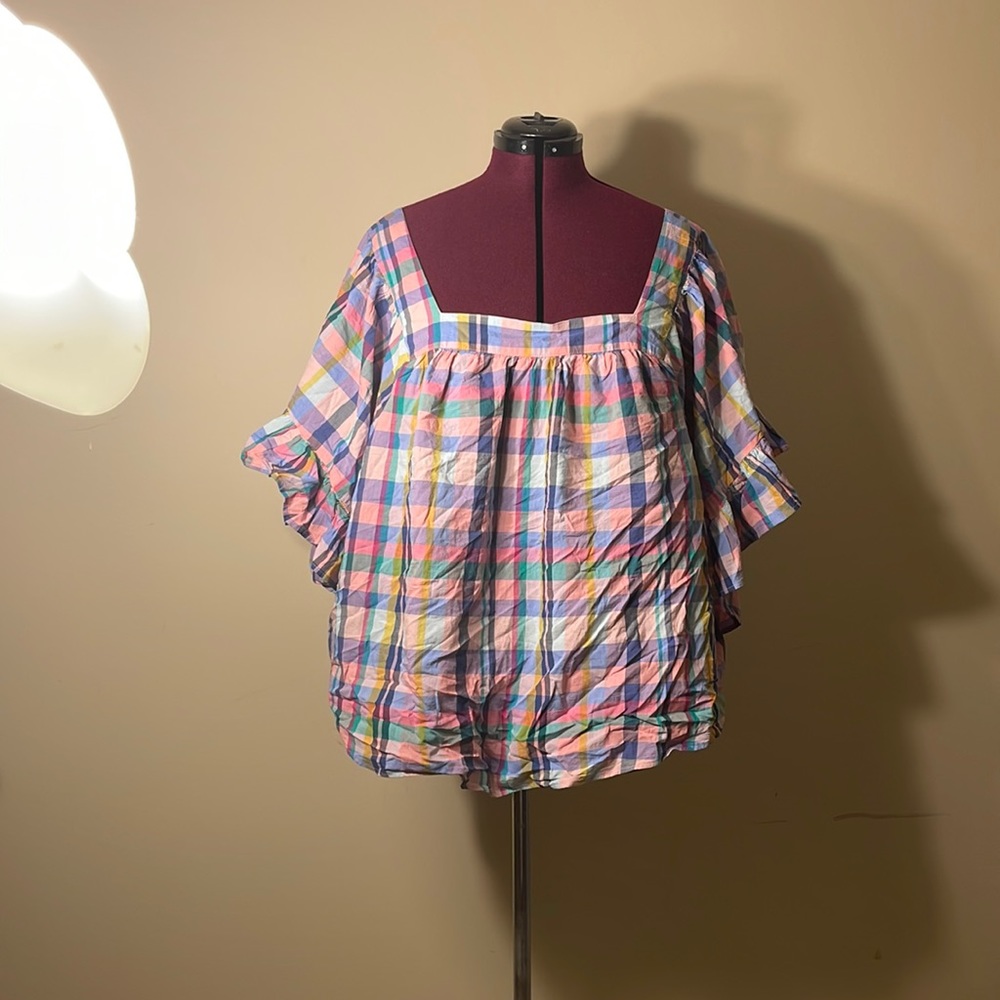 Terra sky 24/26 bell Sleeve top plaid plus size